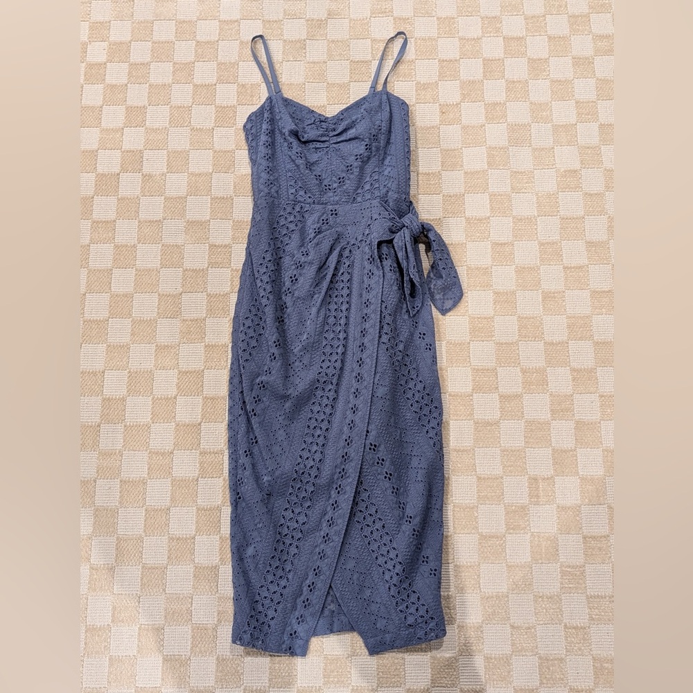 White House Black Market Slate Blue Eyelet Midi Dress